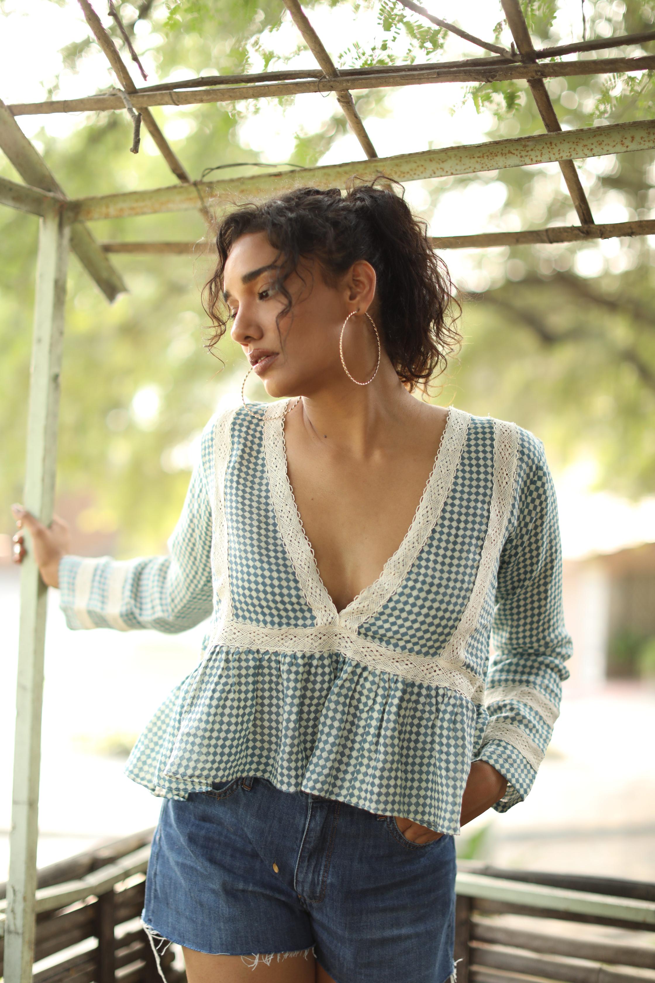 Tidal Checks - Linen Summer Top