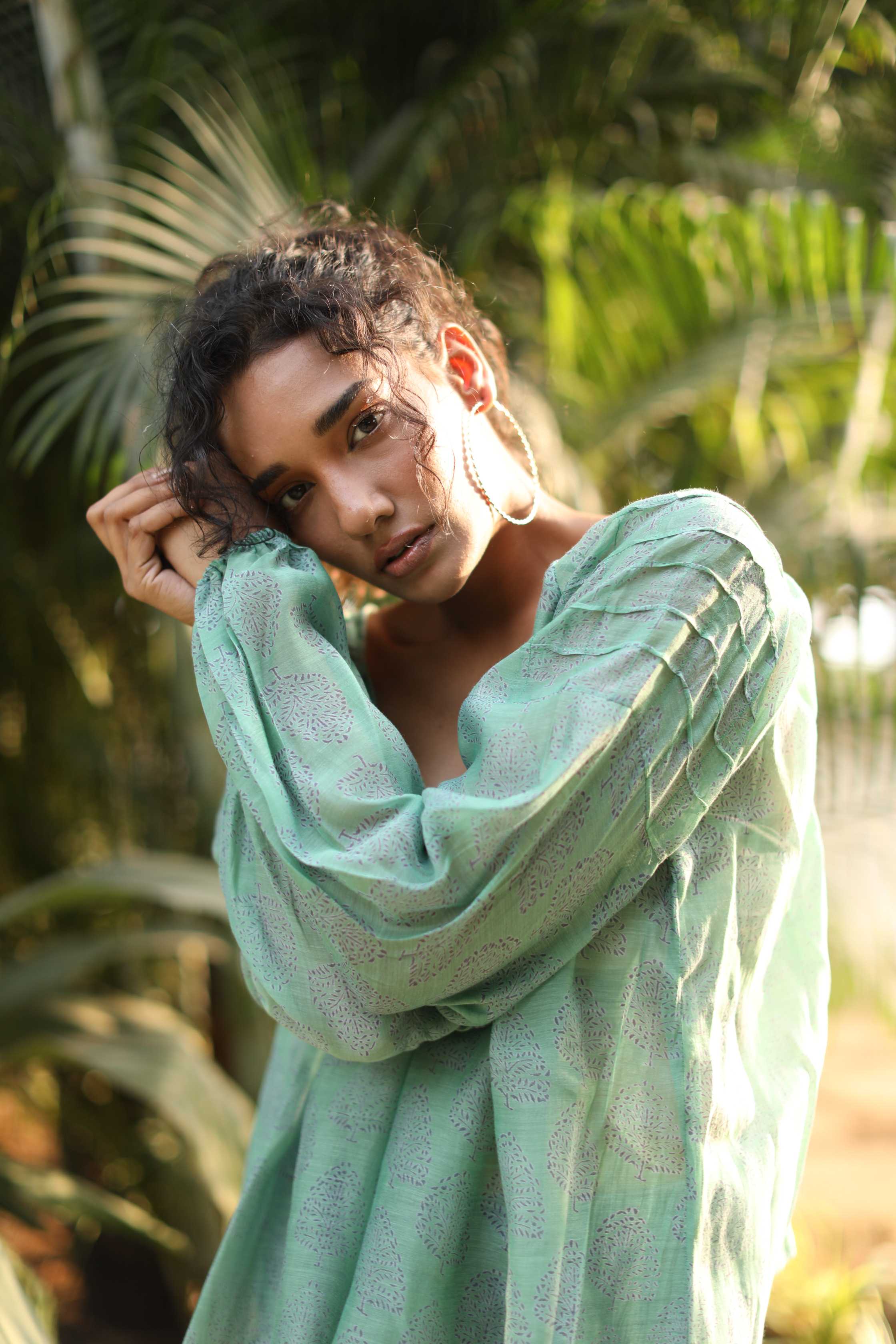 Green Haven - Blend of 100% Hand loom Cotton and Silk (Chanderi) Top