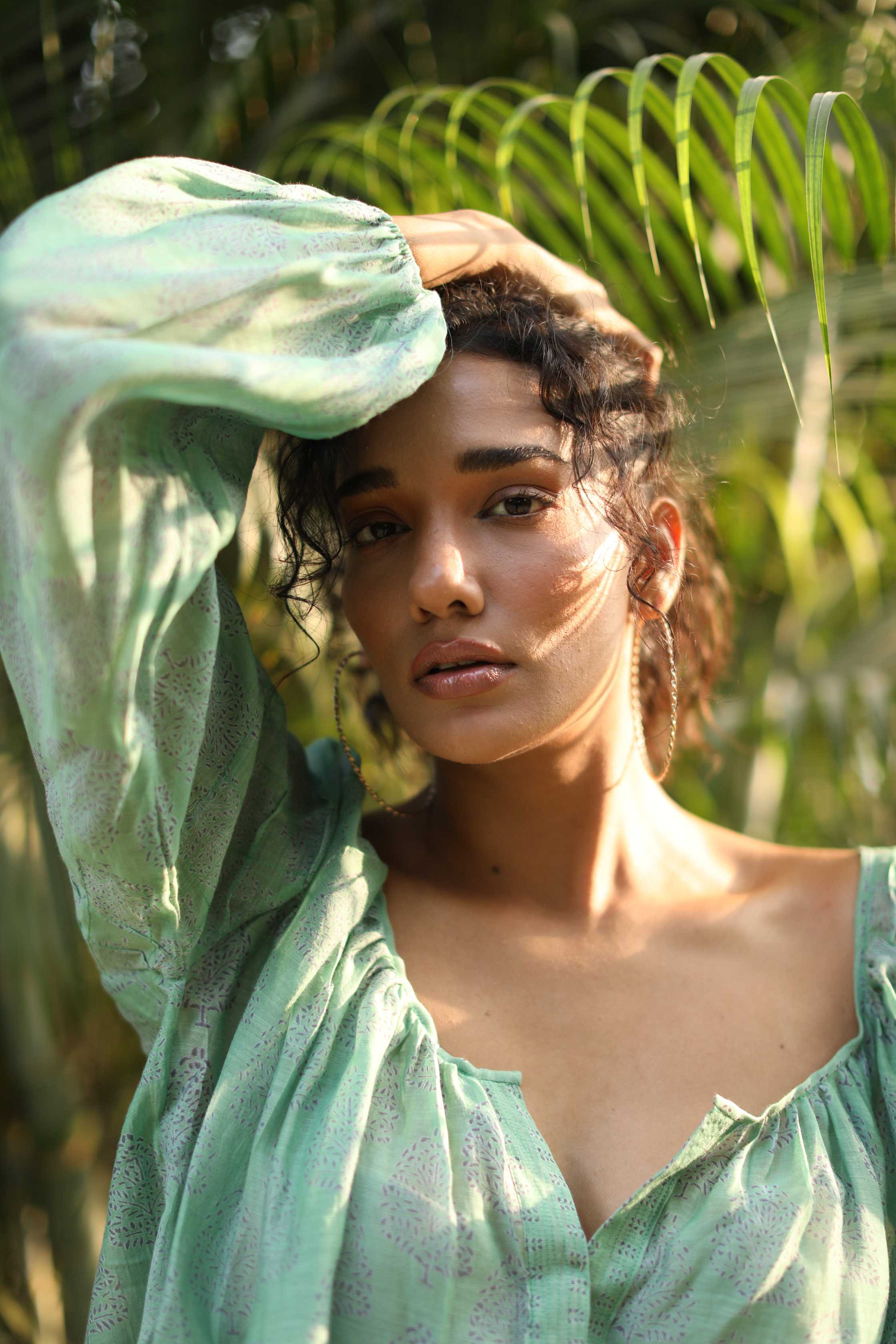 Green Haven - Blend of 100% Hand loom Cotton and Silk (Chanderi) Top