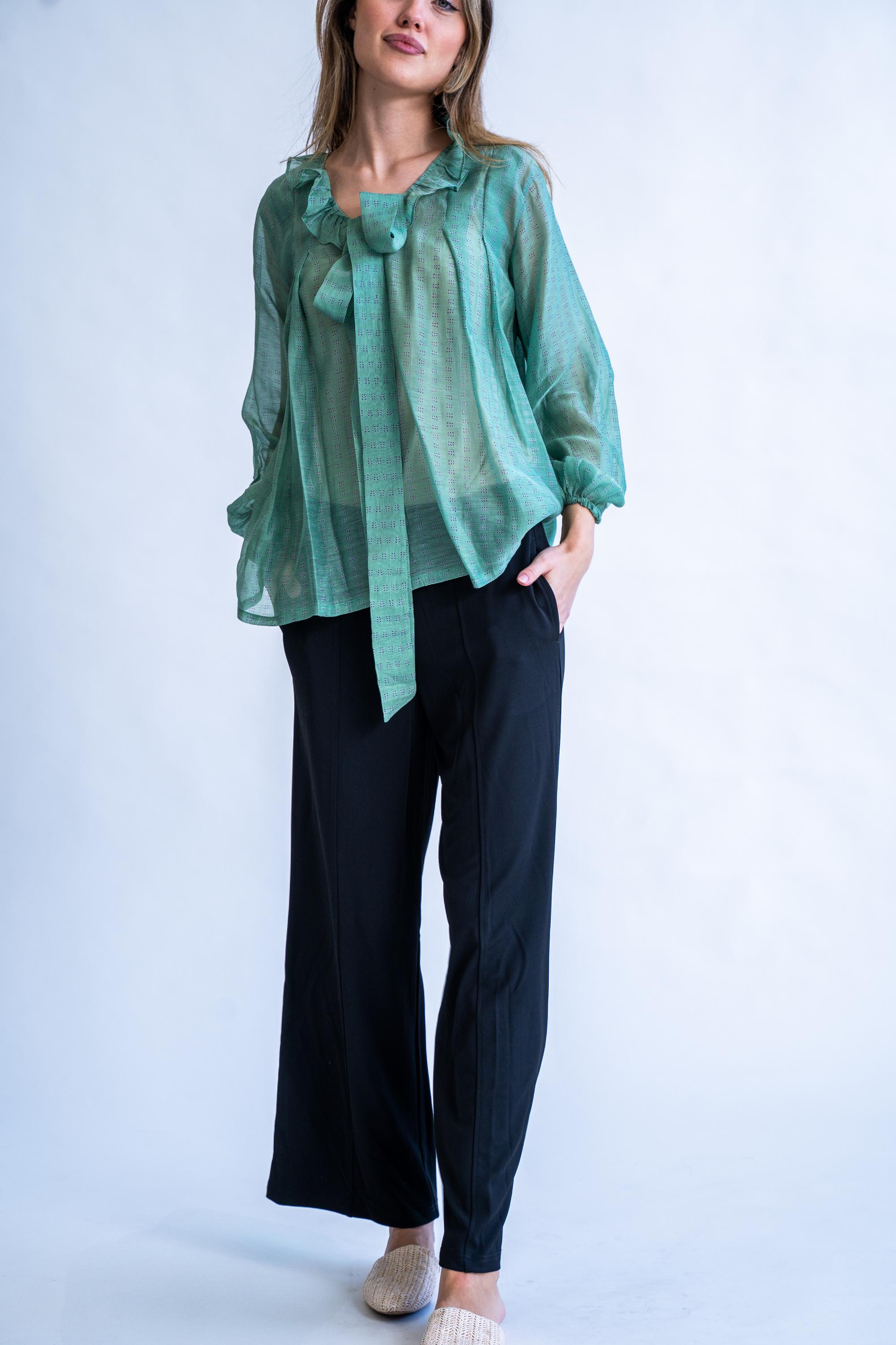 Verdant Ties - Blend of 100% Hand-Loom Cotton and Silk (Chanderi) Top