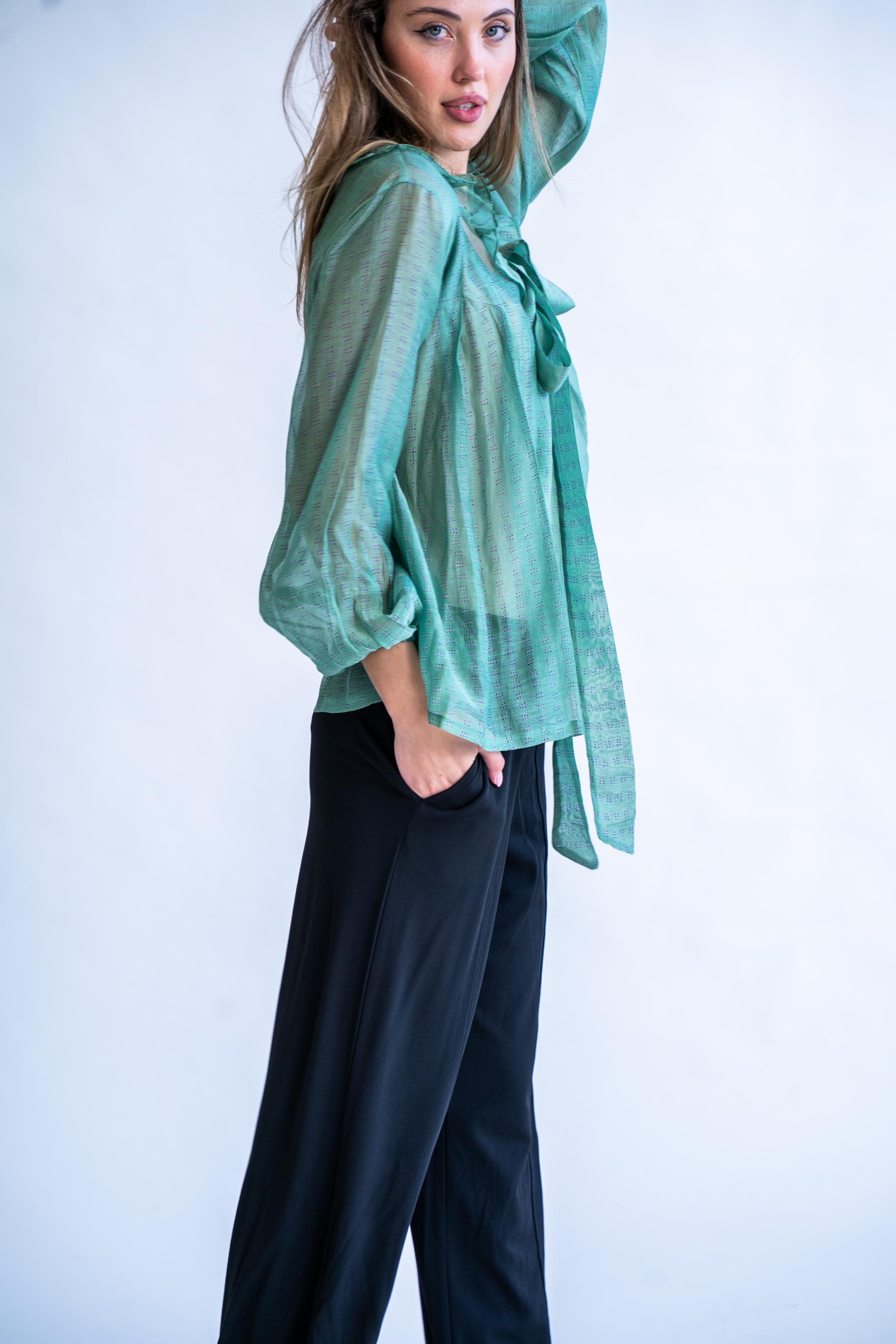 Verdant Ties - Blend of 100% Hand-Loom Cotton and Silk (Chanderi) Top