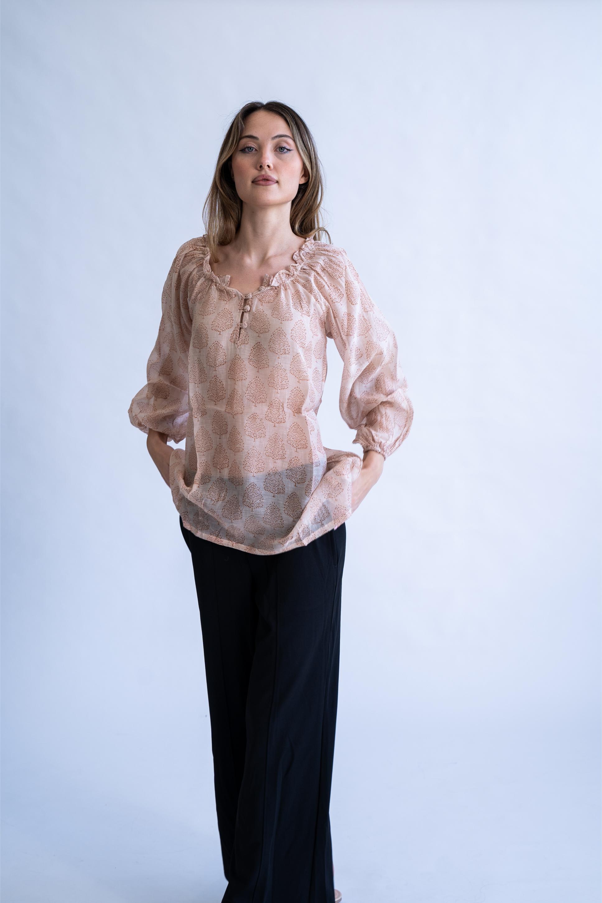 Giza - Blend of 100% Handloom Cotton and Silk (Chanderi) Top