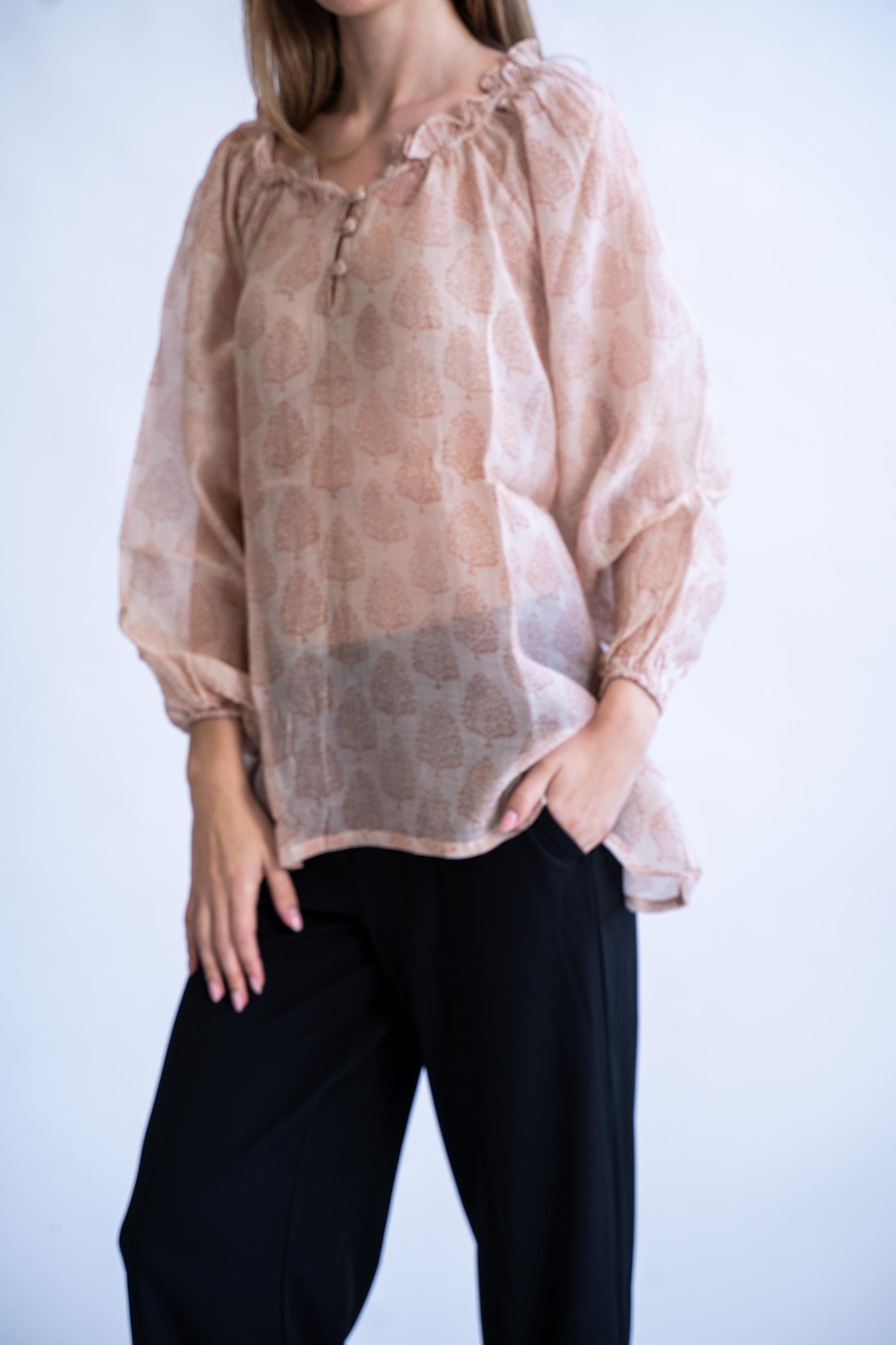 Giza - Blend of 100% Handloom Cotton and Silk (Chanderi) Top