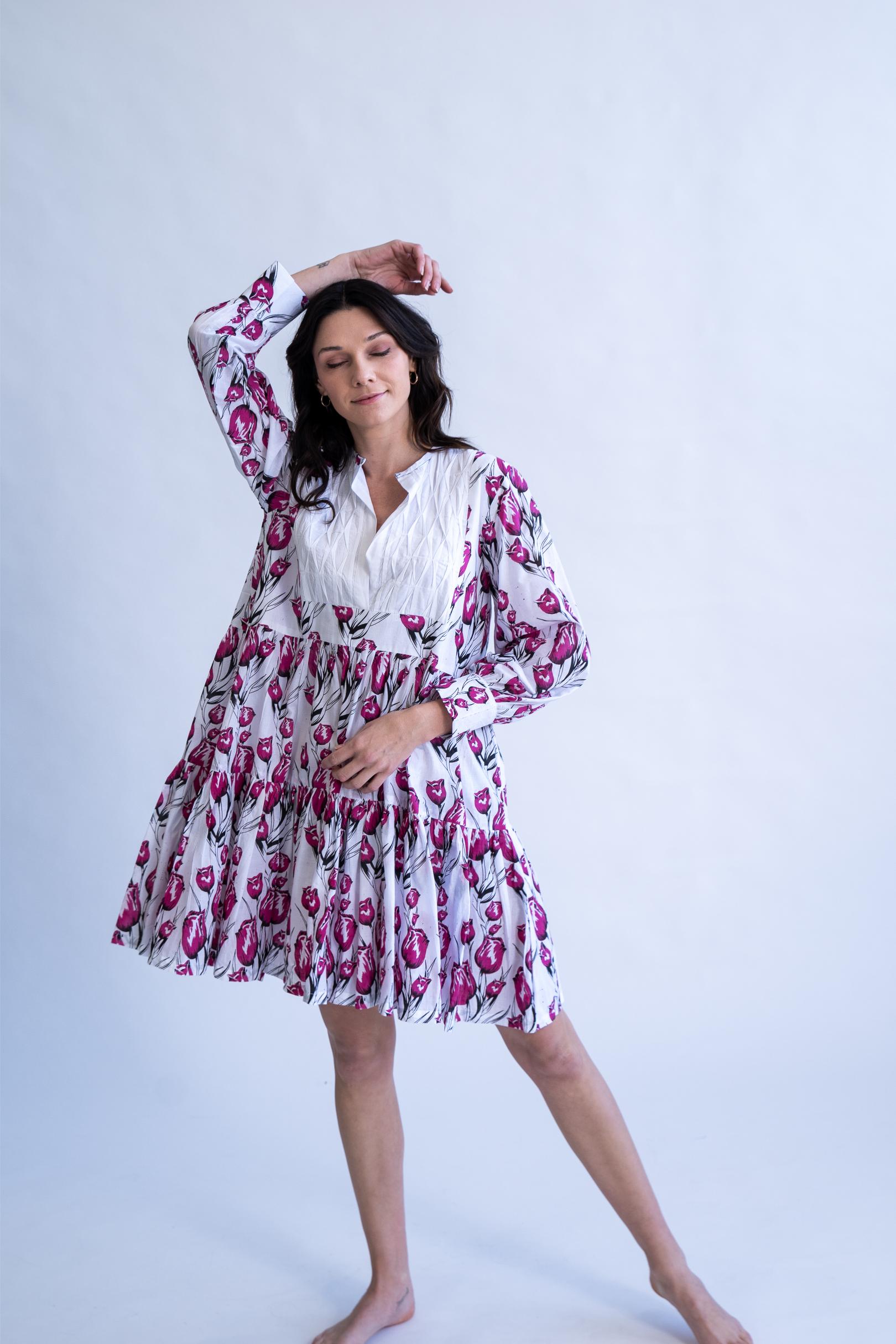 Rose Whirl - 100% Cotton Summer Dress