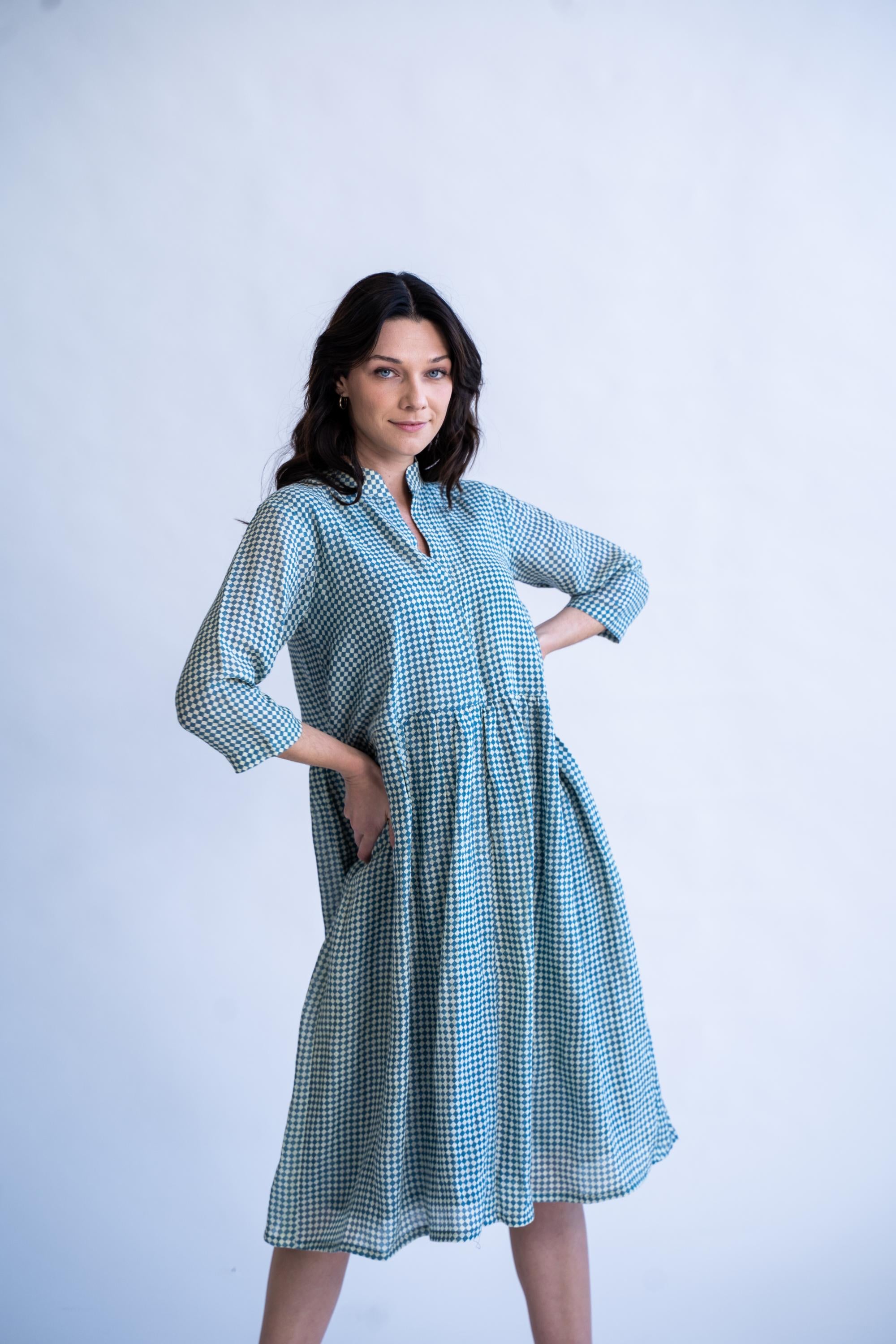 Tidal Checks - Linen Summer Dress